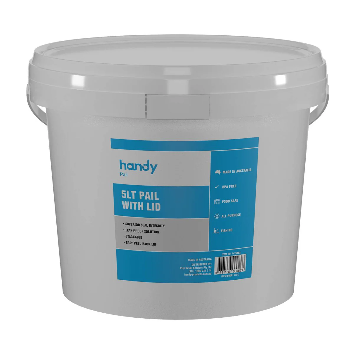 Handy 5L Pail Bucket - Plastic - Leak Proof - Food Grade - Durable