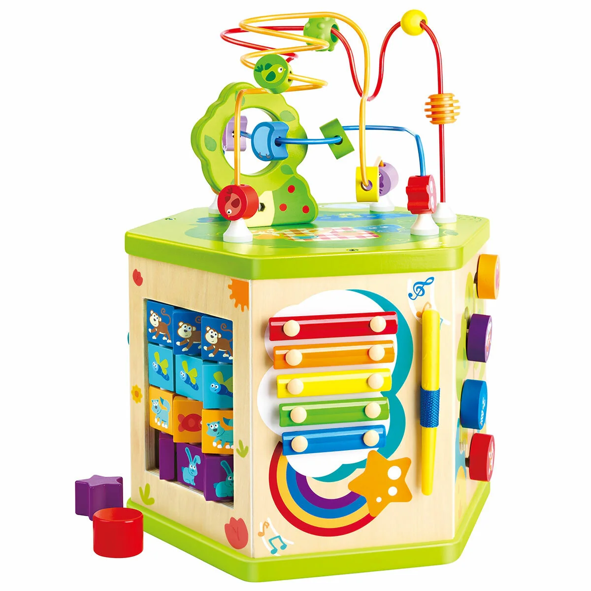 Hape Wooden Hexagonal Activity Cube 7 in 1, Model E8596 - Image 2