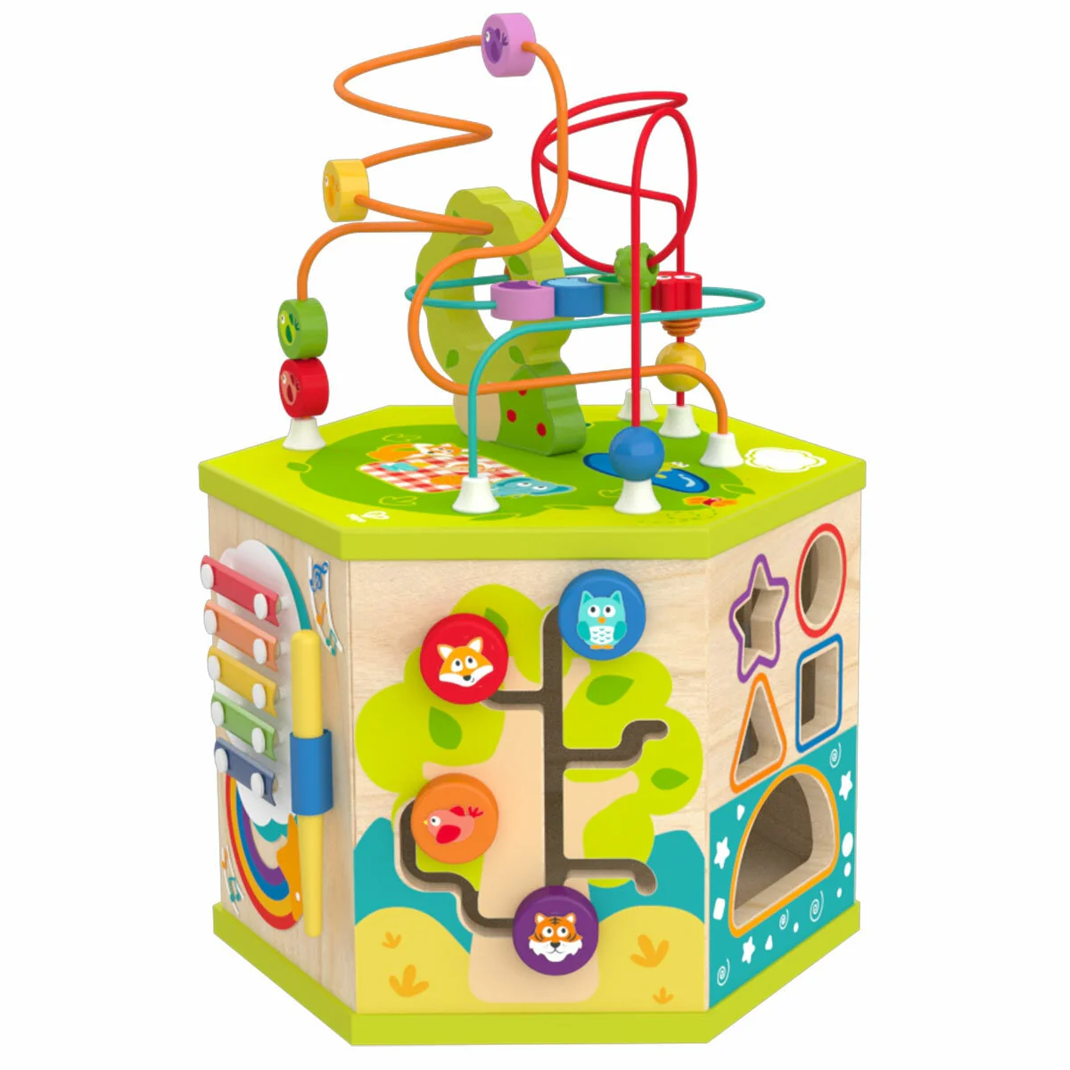 Hape Wooden Hexagonal Activity Cube 7 in 1, Model E8596 - Image 4