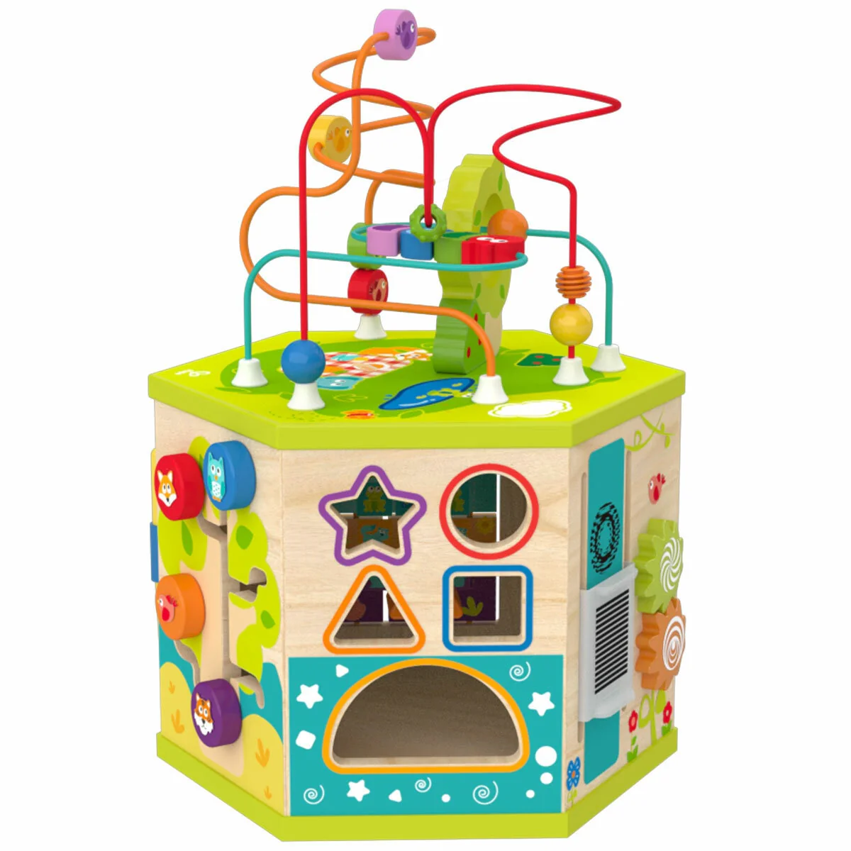 Hape Wooden Hexagonal Activity Cube 7 in 1, Model E8596 - Image 5