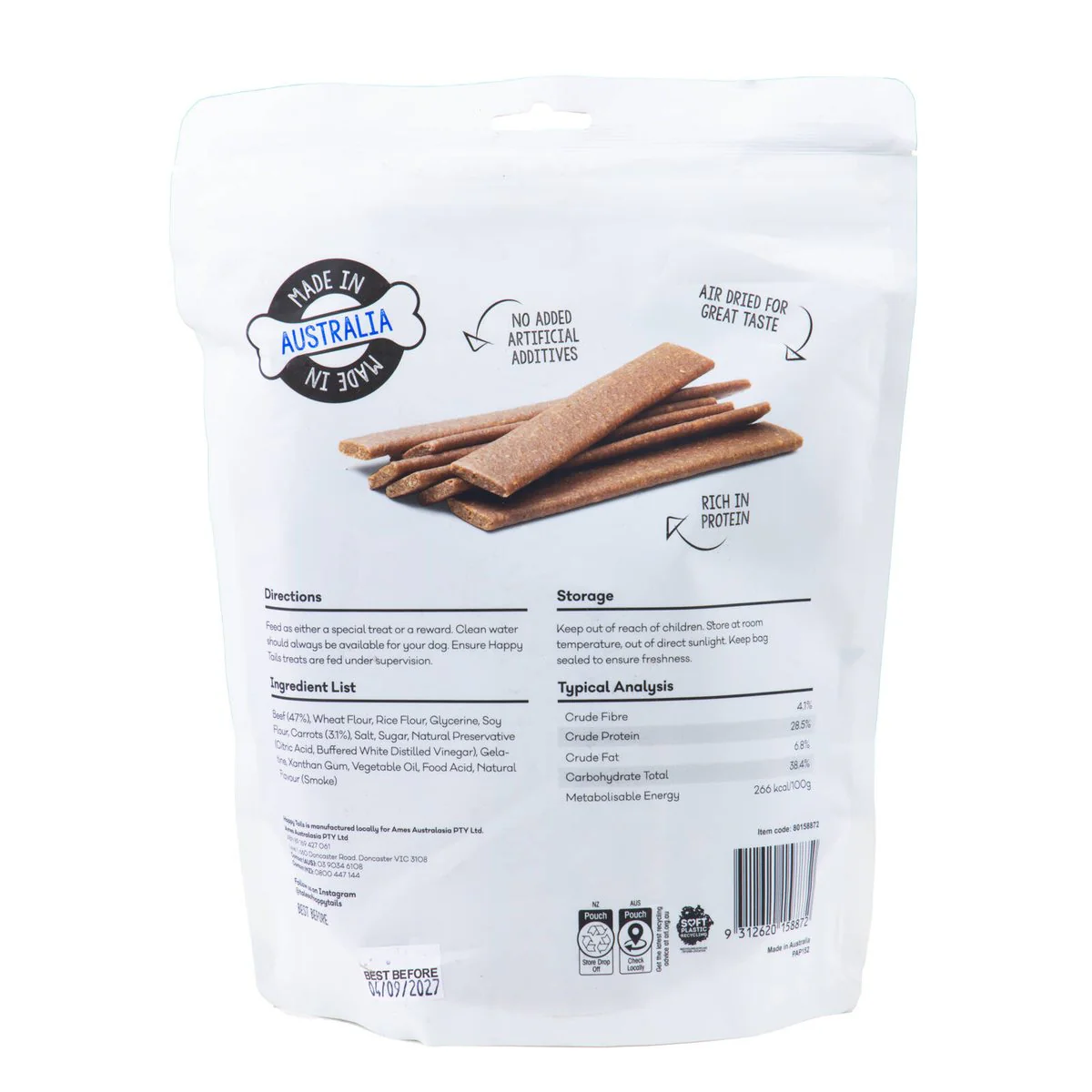 Happy Tails Beef and Vegetable Straps Dog Treats - 1kg - Chewy - Protein Rich - Image 2