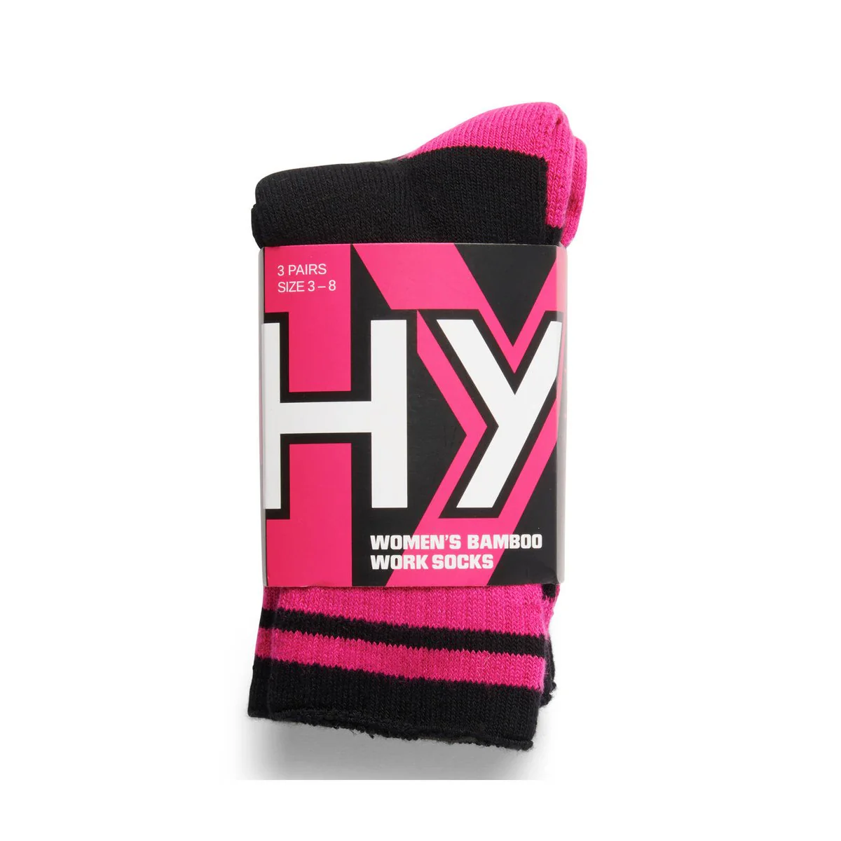 Hard Yakka Bamboo Work Socks - Women’s - 3 Pack Size 3-8 - Black Pink - Comfortable - Image 3
