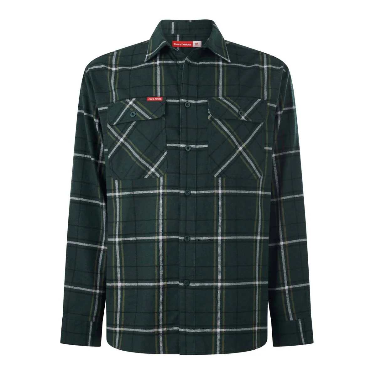 Hard Yakka Green Check Long Sleeve Flannel Shirt Size M - Durable Comfort
