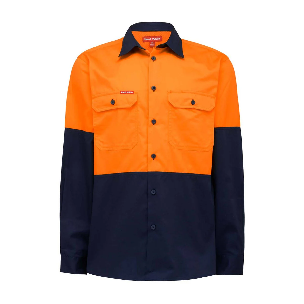 Hard Yakka Hi Vis Long Sleeve Shirt 3XL - Orange Navy - Safety Comfort