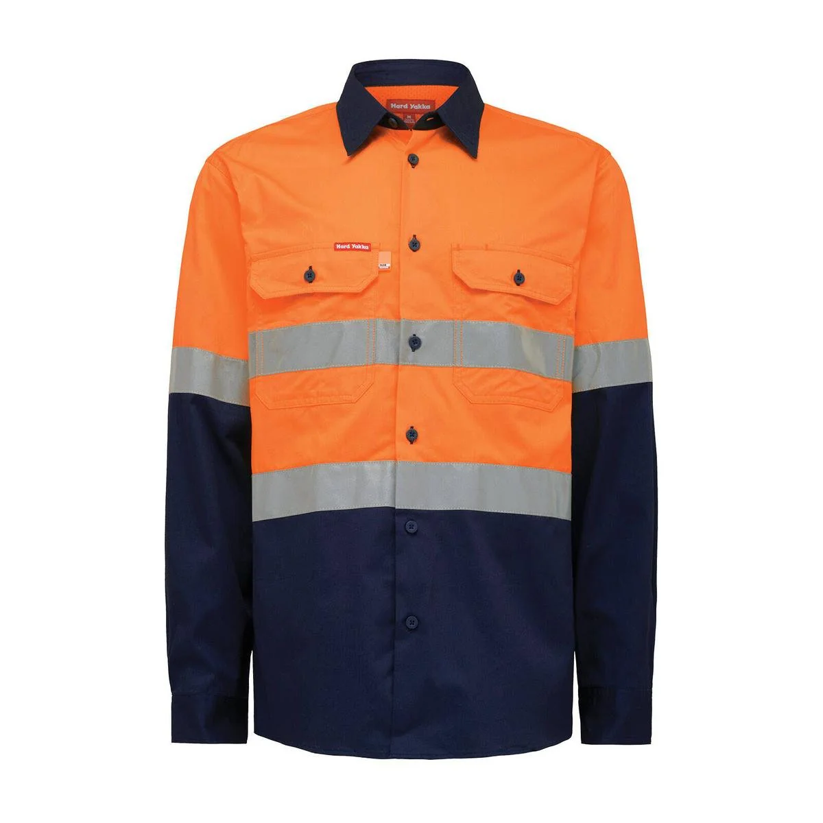 Hard Yakka Hi Vis Taped Long Sleeve Shirt M - Orange Navy - Safety Comfort