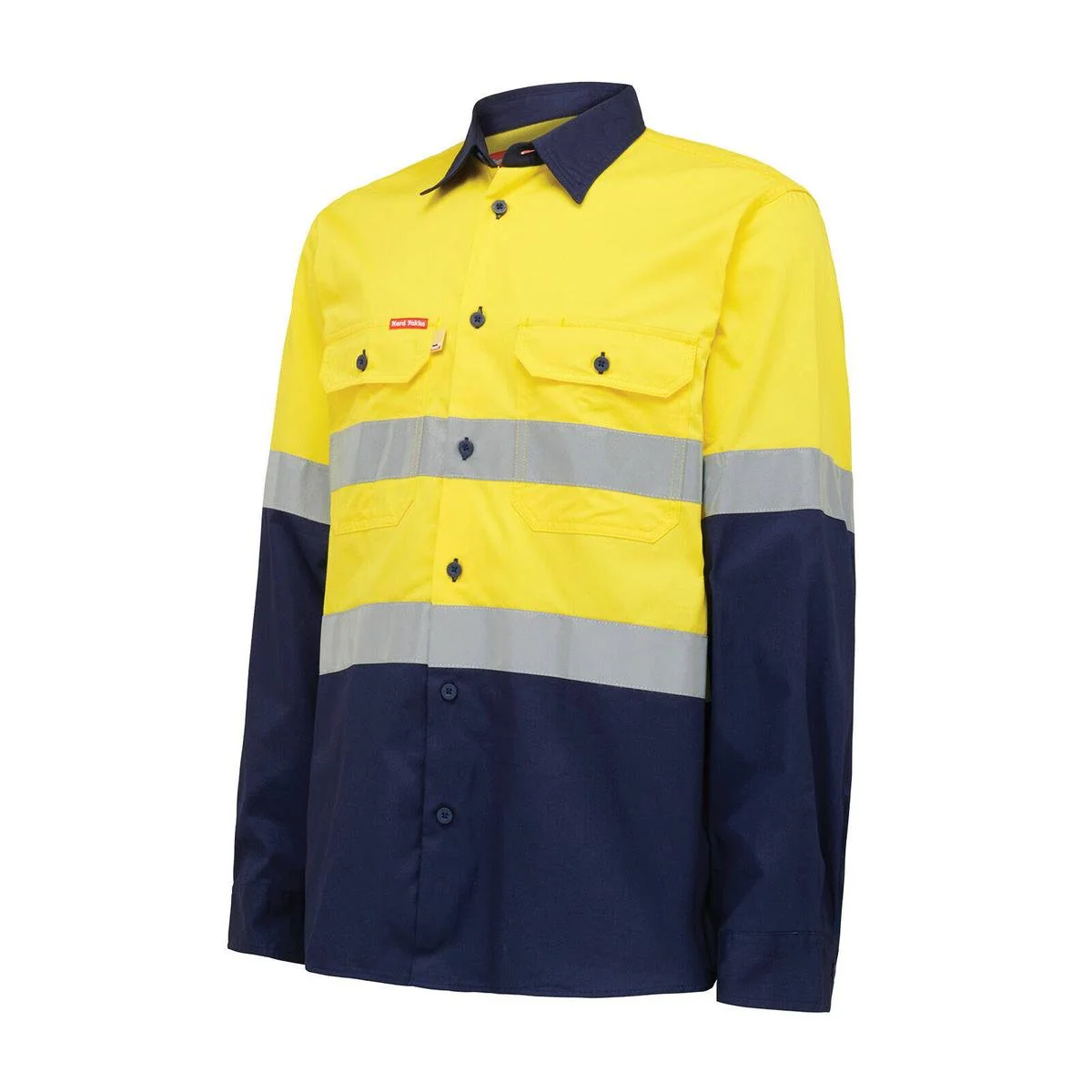 Hard Yakka Hi Vis Taped Long Sleeve Shirt Size L - Yellow Navy - Safety Comfort