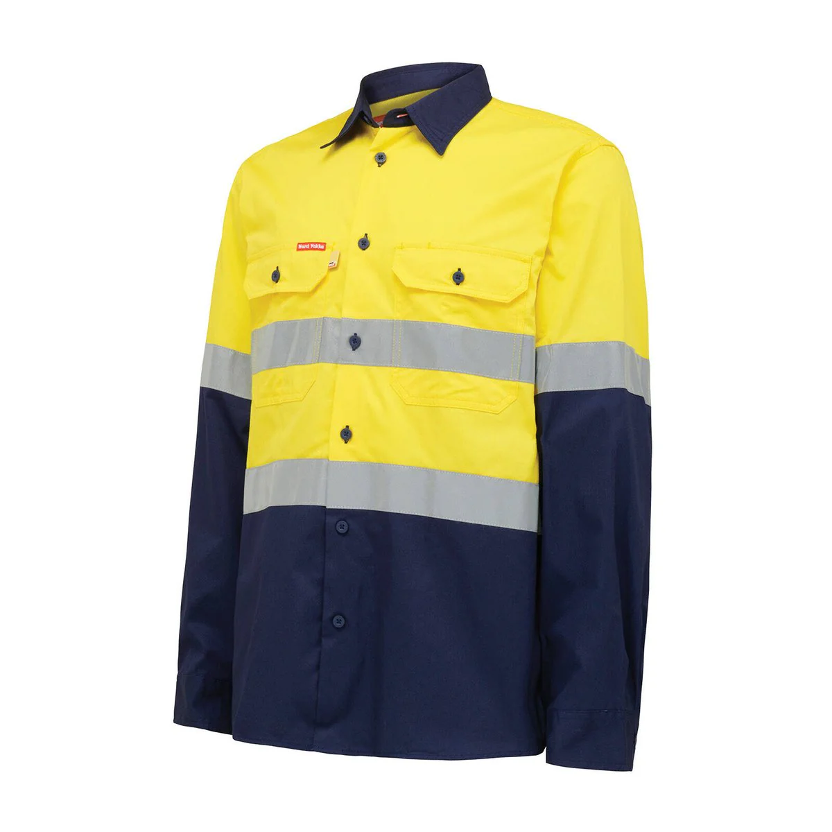 Hard Yakka Hi Vis Taped Long Sleeve Shirt Size S - Yellow Navy - 100% Cotton