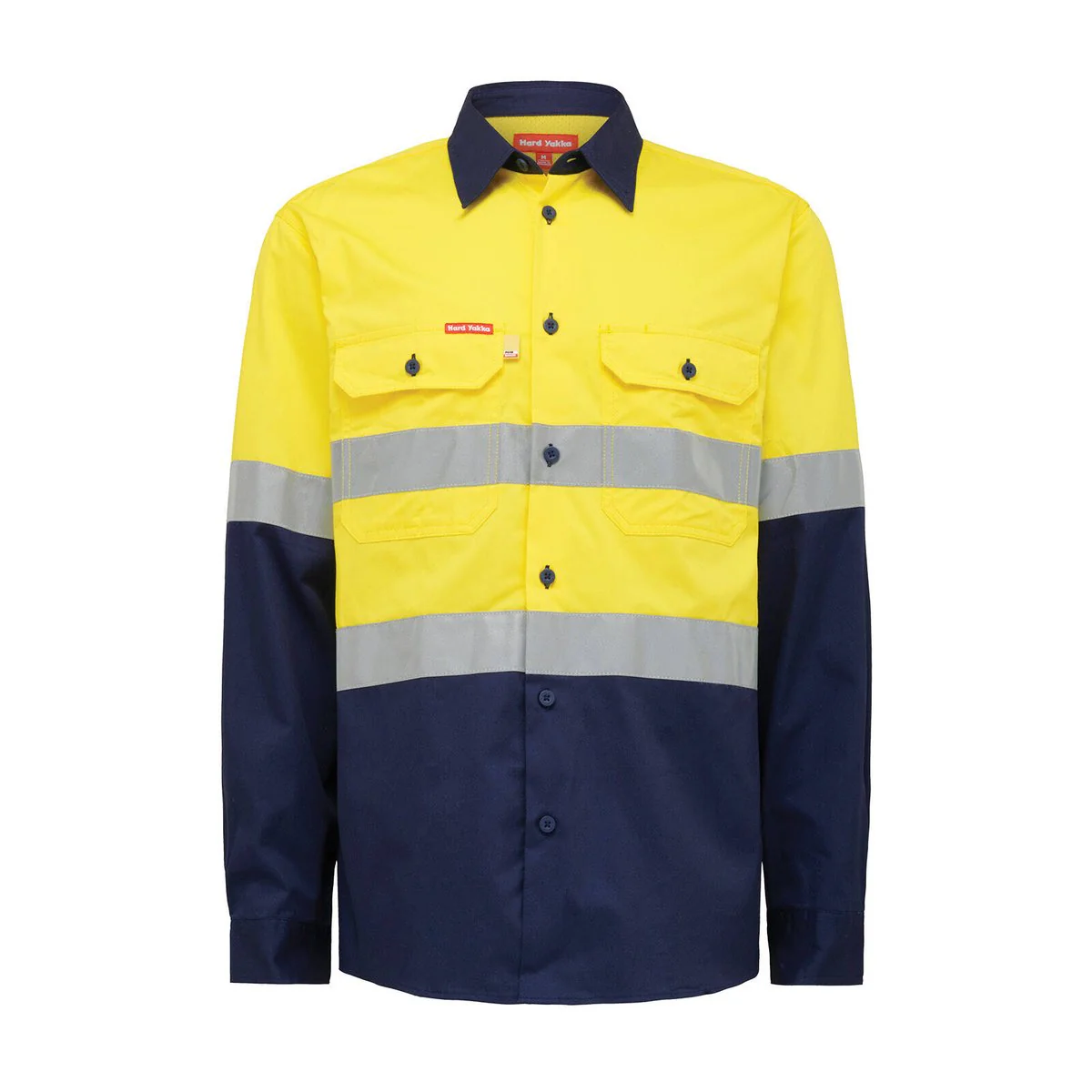 Hard Yakka Hi Vis Taped Long Sleeve Shirt Size S - Yellow Navy - 100% Cotton - Image 2