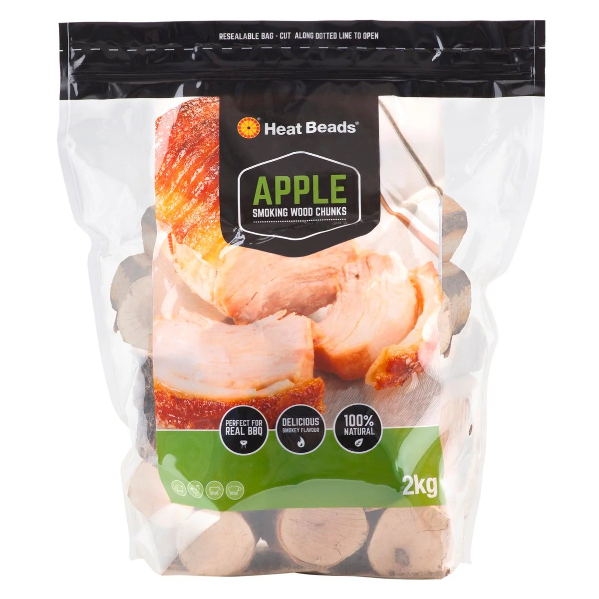 Heat Beads BBQ Smoking Wood Chunks 2kg Apple - 100% Natural - Smoky Flavor