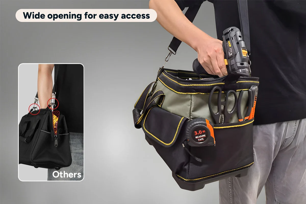 Heavy Duty 410mm Hard Base Tool Bag 16 Pocket Waterproof Base - Image 9