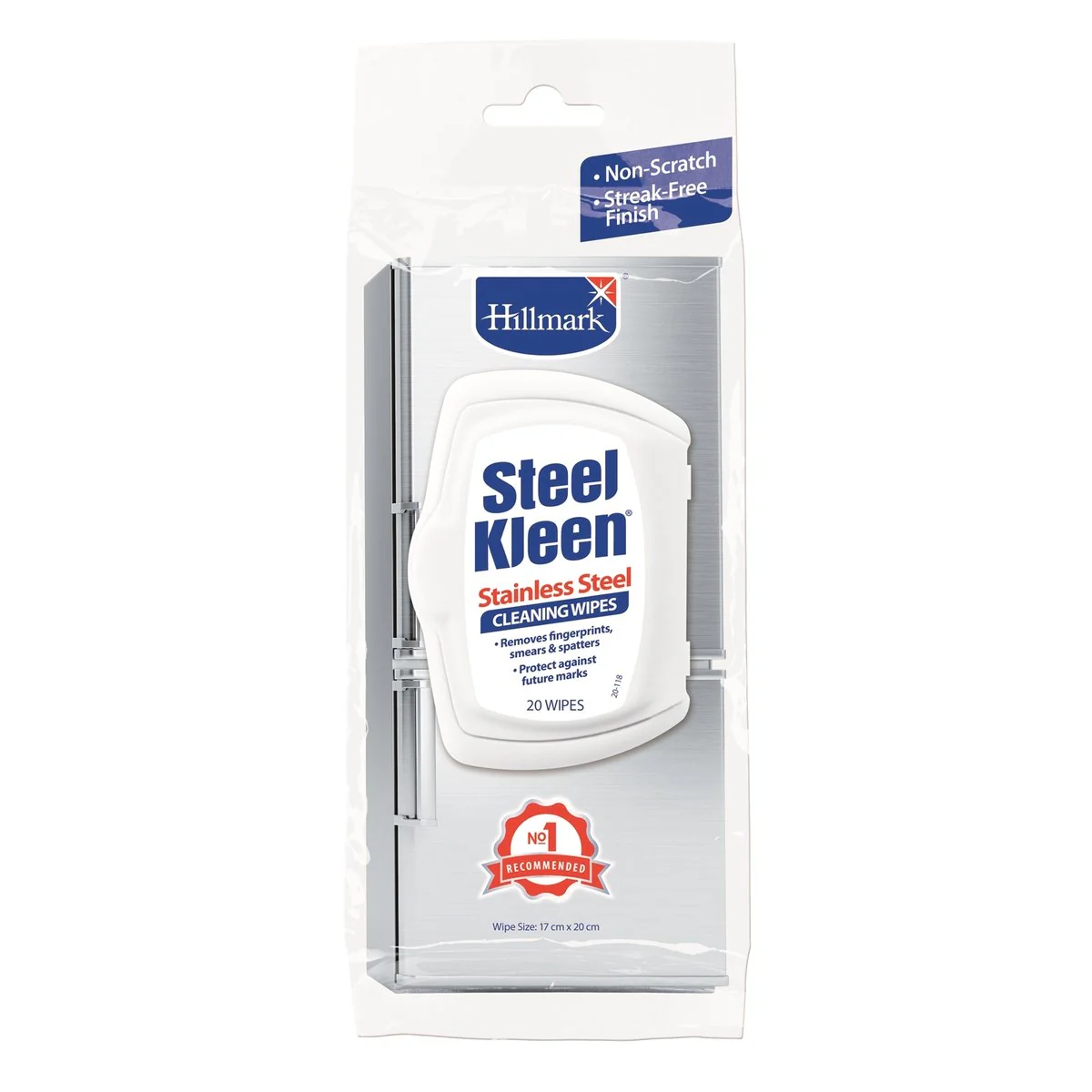 Hillmark Steelkleen Stainless Steel Cleaning Wipes 20 Pack - Woven Cloth - Streak-Free Finish - Easy To Use