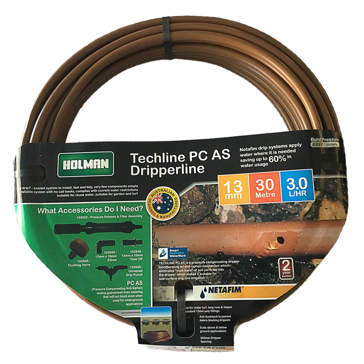 Holman 13mm Techline PC Irrigation Drip Tube 30m - Efficient Watering