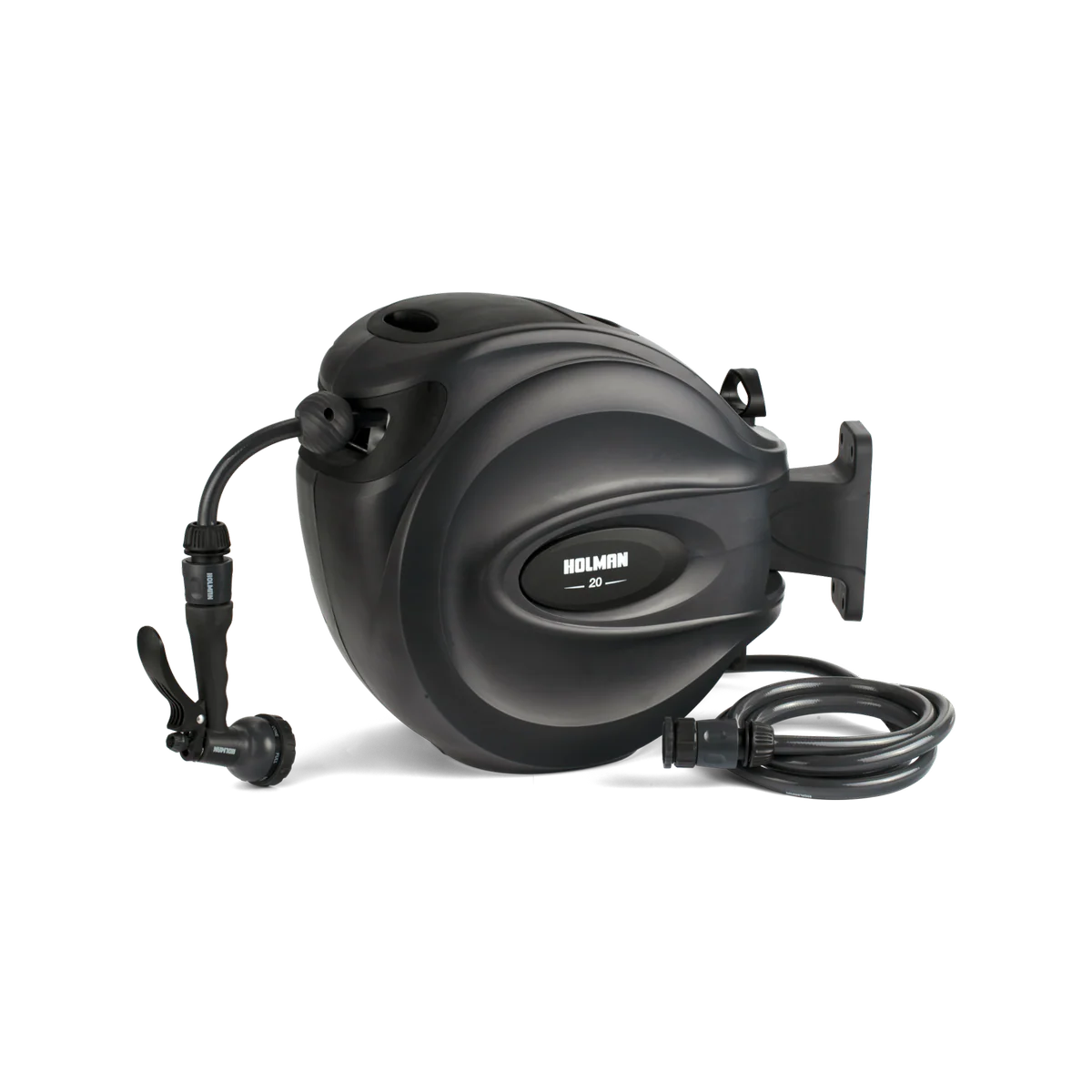 Holman 20m Charcoal Retractable Hose Reel - Automatic Rewind - Wall Mount