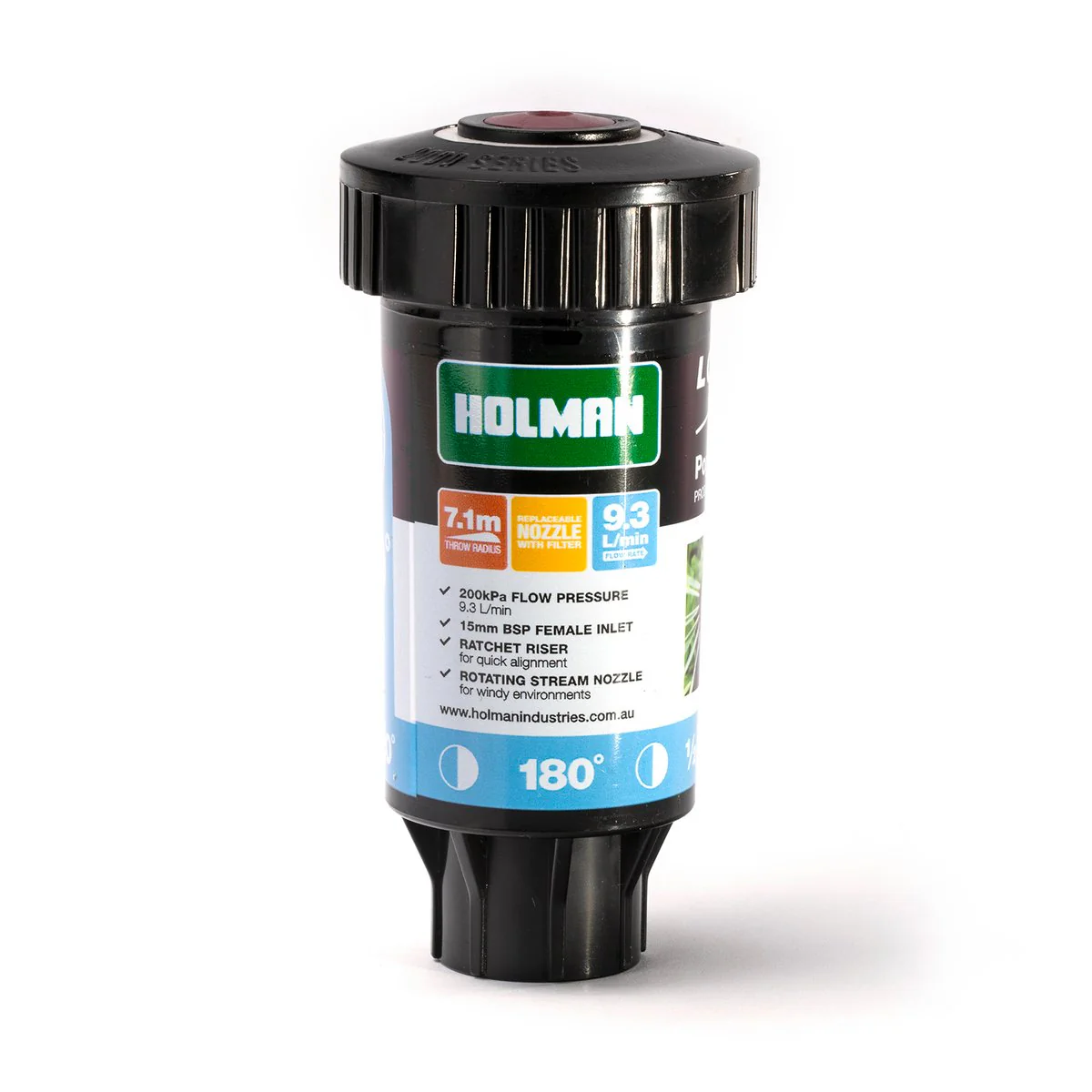 Holman 50mm Longstream Rotating Pop Up Sprinkler - 1/2 Circle - Black/Red - Image 3