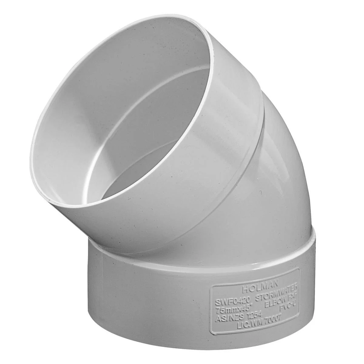 Holman 75mm Stormwater Elbow 45 Deg PVC White Connection Benefit
