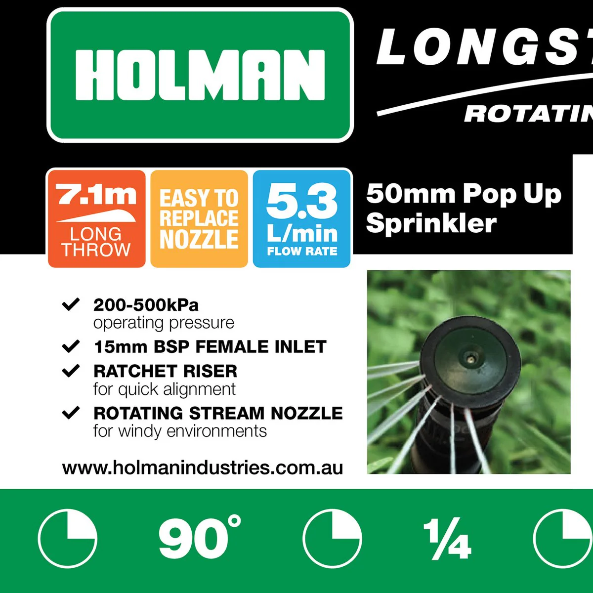 Holman Pop-up Sprinkler - 50mm - Plastic - Long Throw Rotating Stream - Image 5