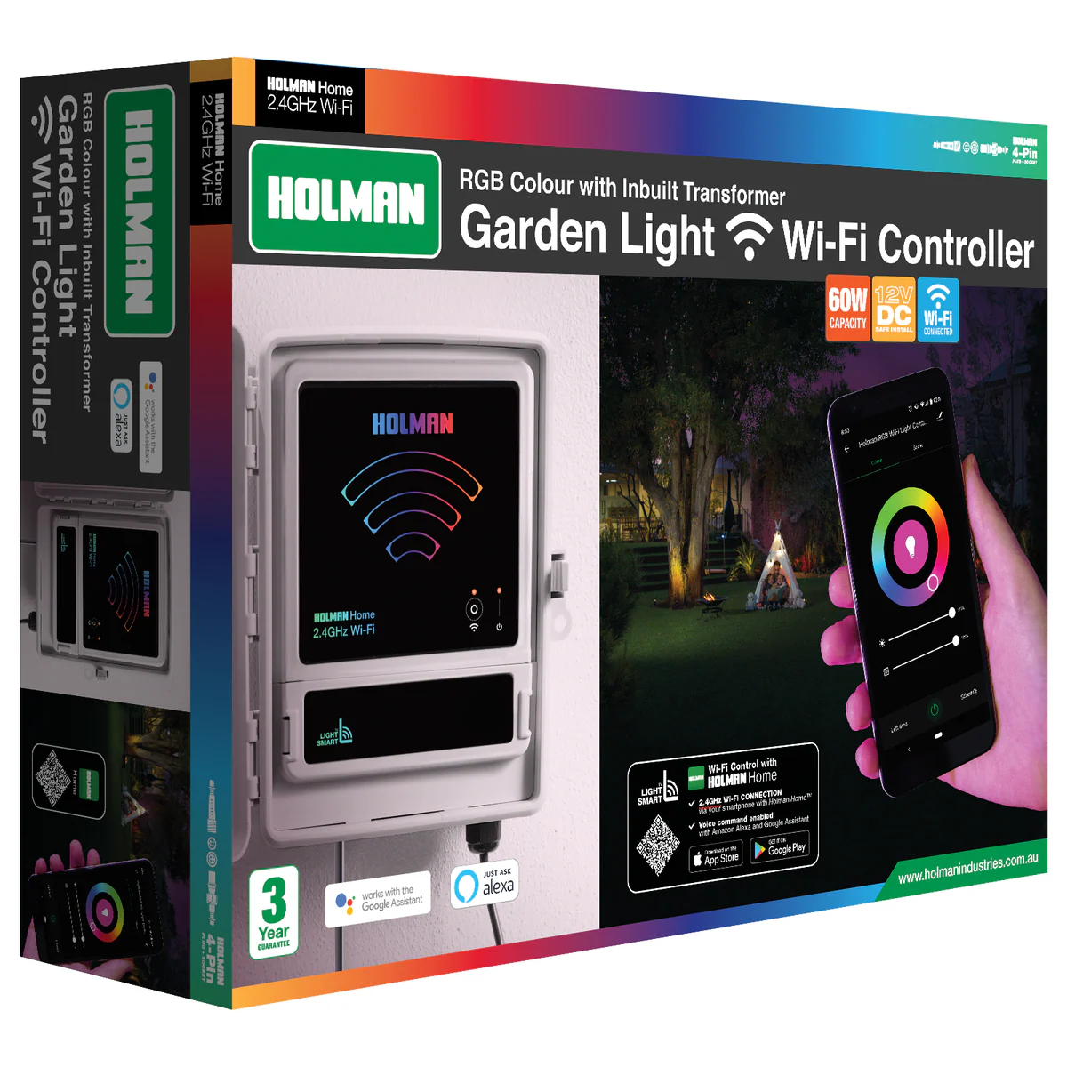 Holman RGB Wi-Fi Garden Light Controller - 60W - Plastic - DIY Installation