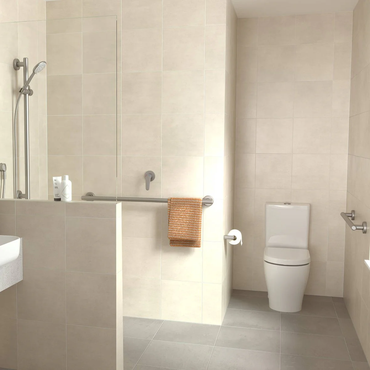 Homecare By Caroma 450mm Straight Grab Rail - Brushed Nickel - Safety Support - Image 5