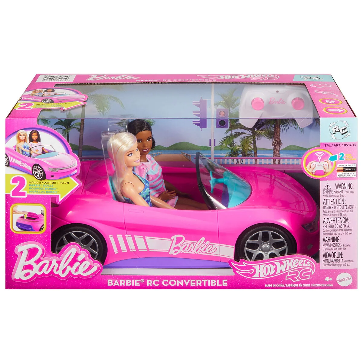 Hot Wheels RC Barbie Convertible Stylish Remote Control Car 2 Dolls Pink - Image 4