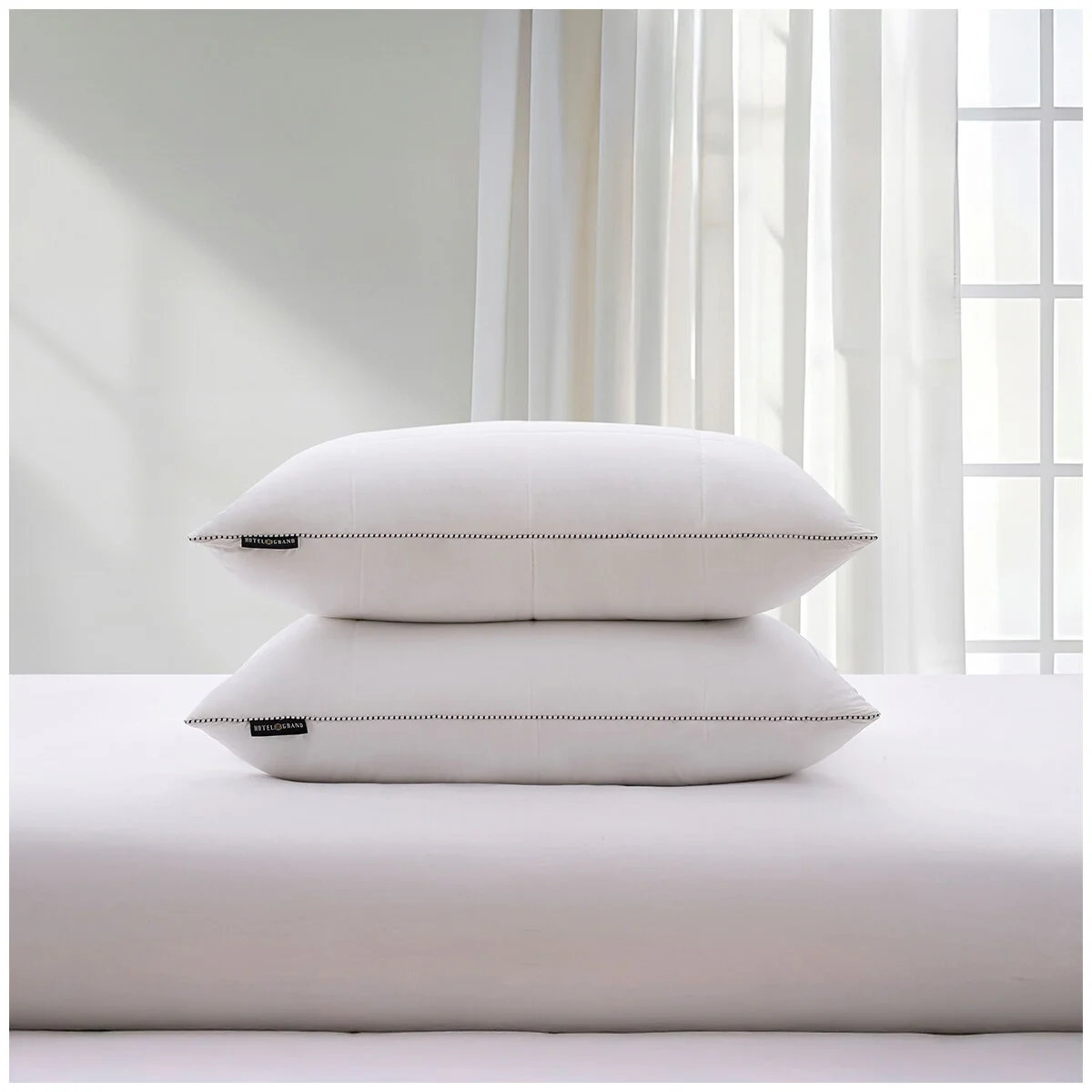 Hotel Grand Quilted All Feather Pillow 2 Pack Jumbo White 100% Cotton Cover - Image 2