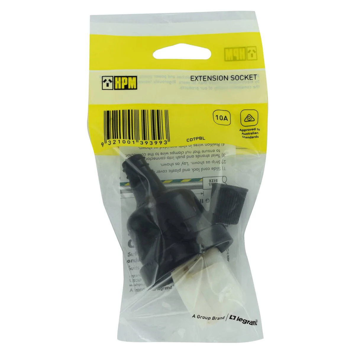 HPM 10 Amp 3 Pin Extension Cord Socket - 240V - Black - Durable & Safe - Image 3