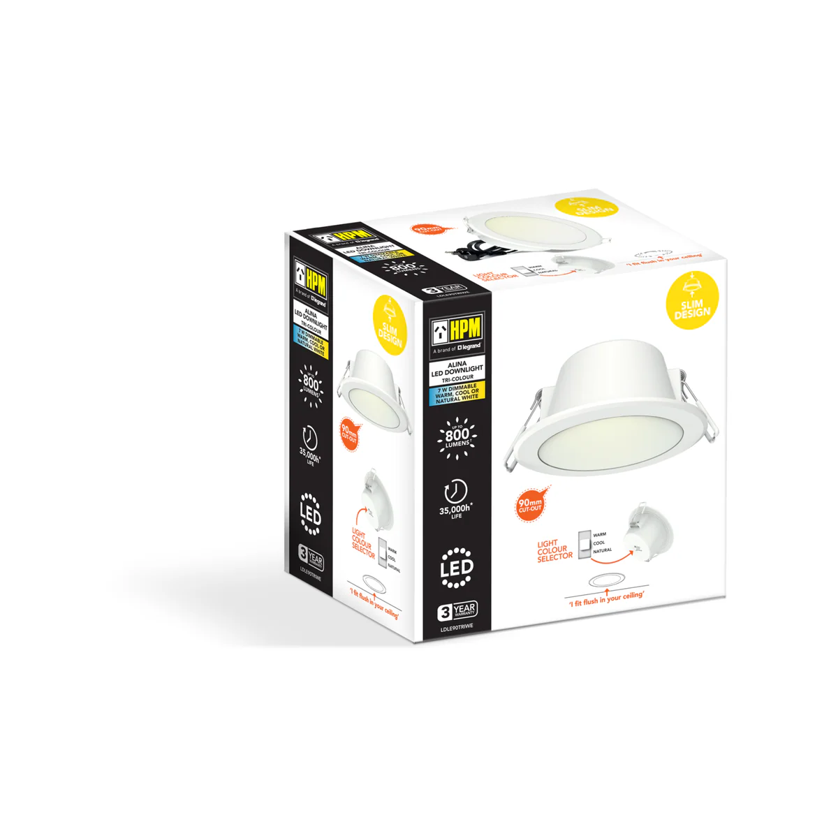 HPM Alina 90mm LED Downlight - 7W 800lm - Tri Colour - Dimmable - IP44 - Image 3