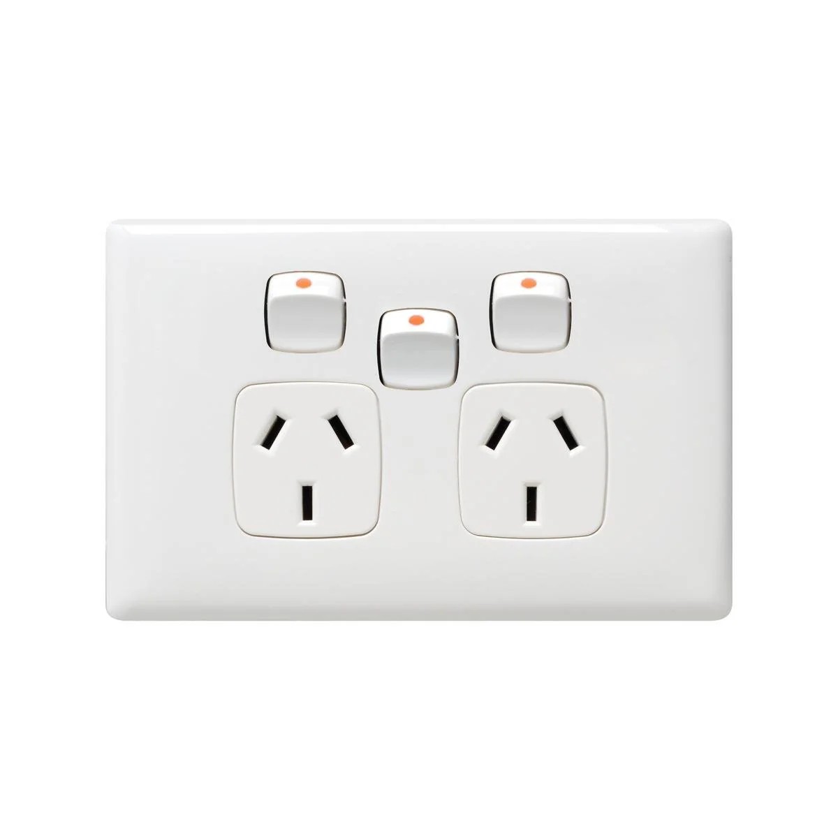 HPM White Gloss Linea Double Powerpoint 2 Outlets 127mm x 82mm - Extra Switch