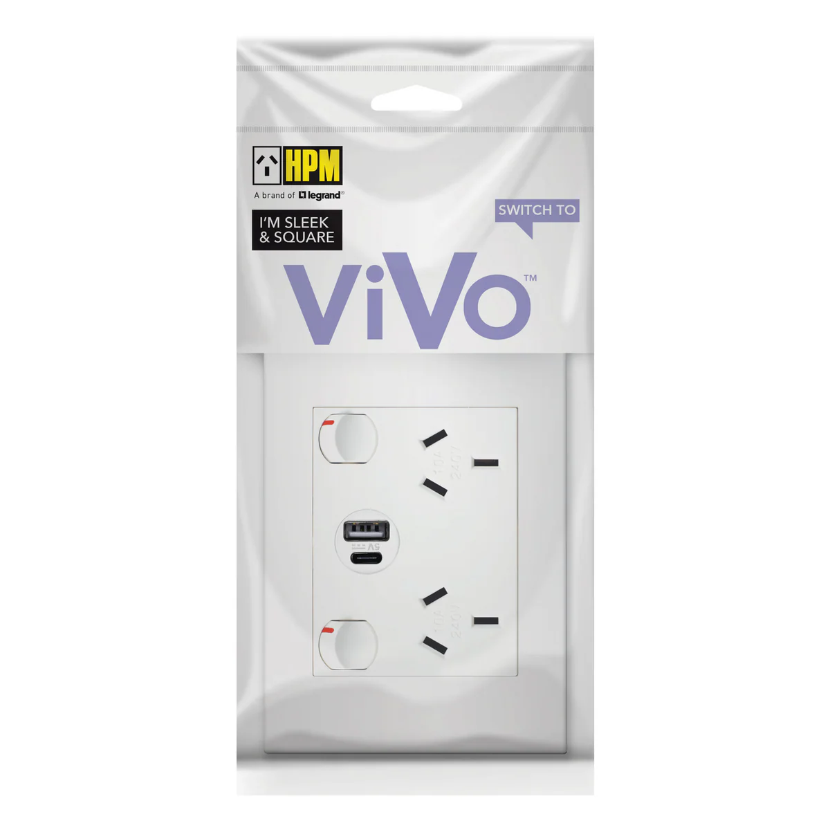 Hpm White Vivo Double Powerpoint - 2 Outlets - 15W USB Charger - Compact Design - Image 2