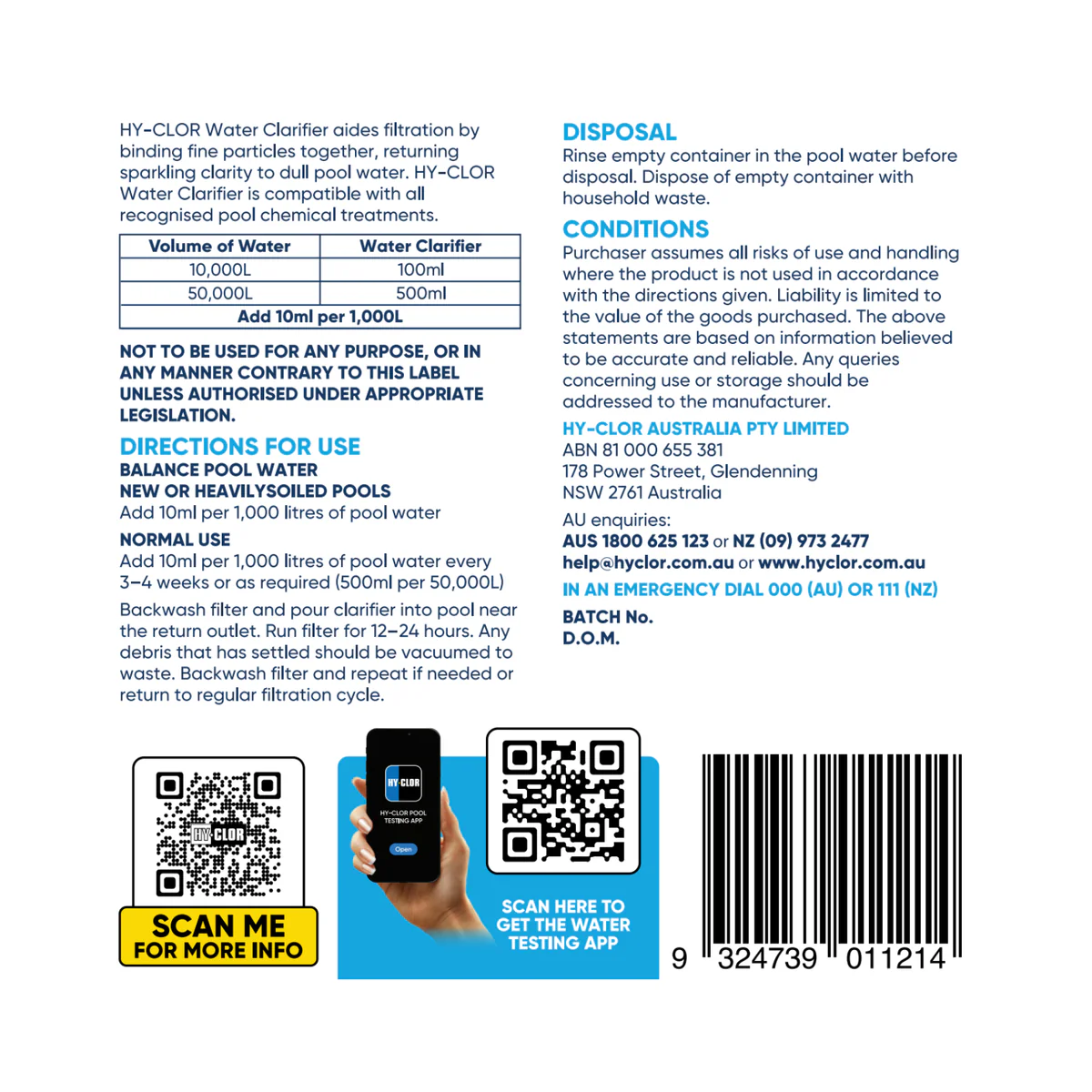 Hy-Clor Water Clarifier - 1L - Fast Acting - For All Pool Types - Image 3
