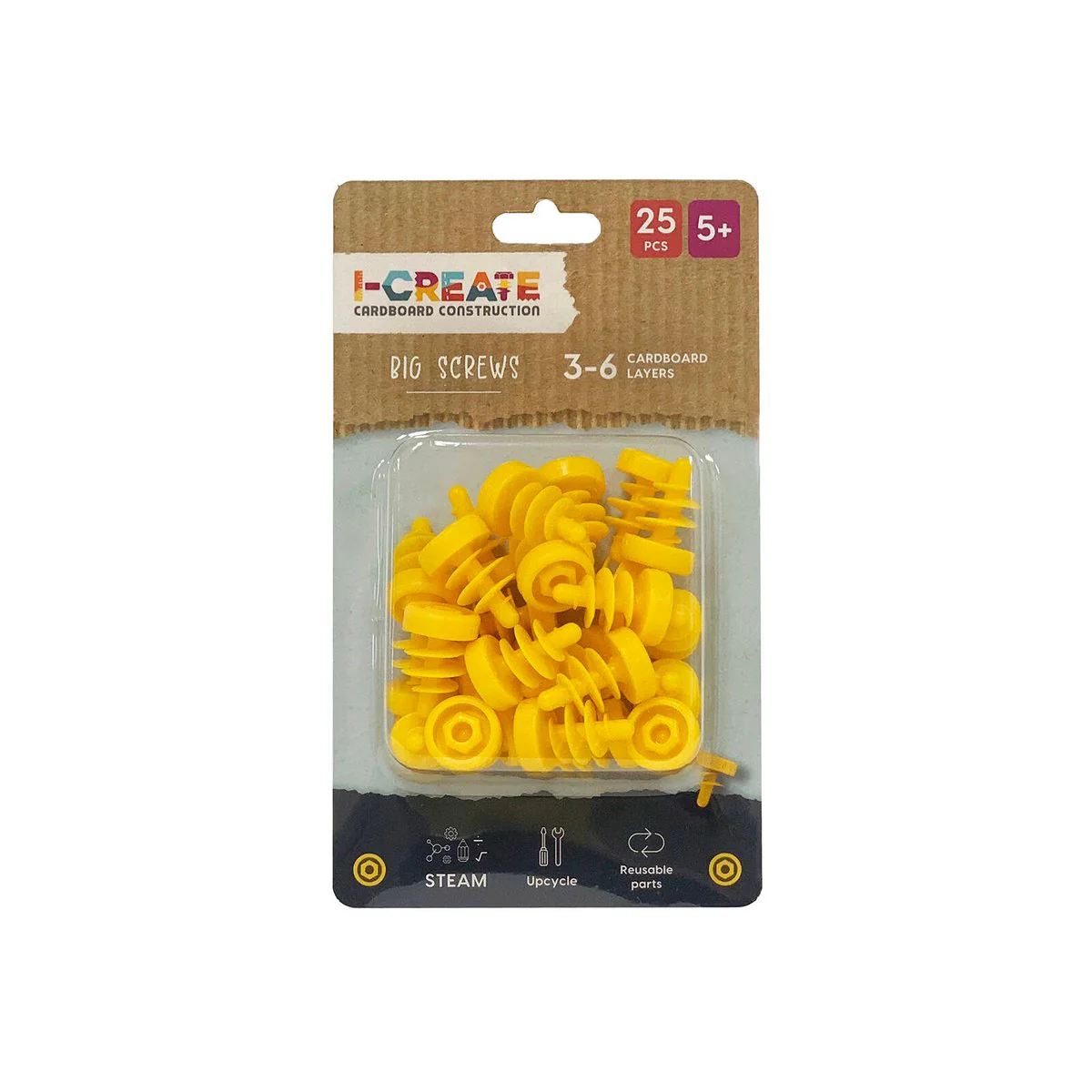 I Create Big Screws 25 Pack - 3 to 6 Cardboard Layers - Yellow - Reusable
