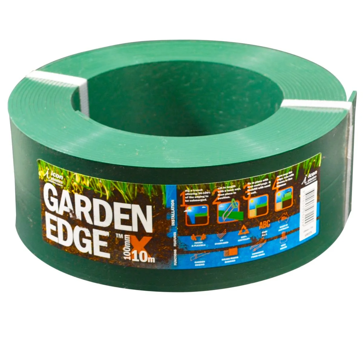 Icon Plastics Garden Edge - 100mm x 10m - Green - Recycled Plastic