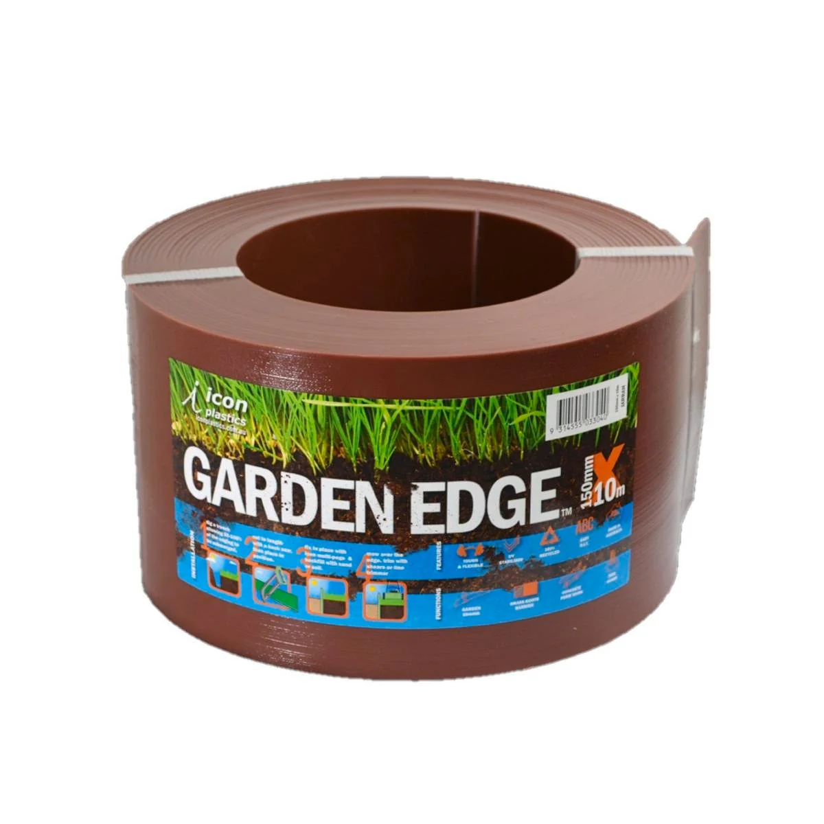 Icon Plastics Garden Edge - 150mm x 10m - Recycled Plastic - Jarrah