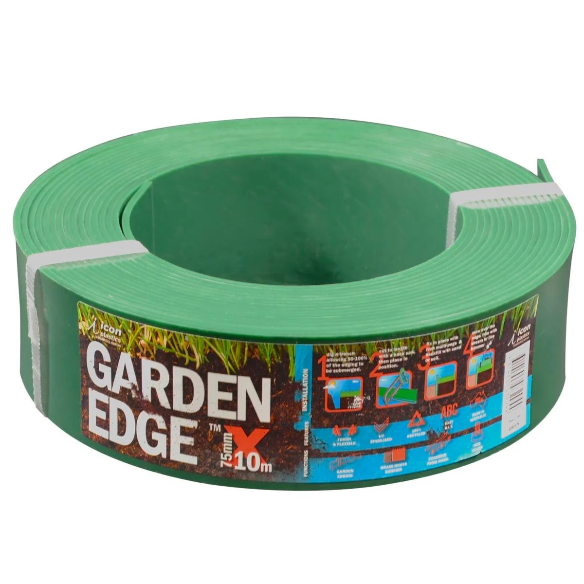 Icon Plastics Garden Edge - 75mm x 10m - Recycled Plastic - UV Stabilised