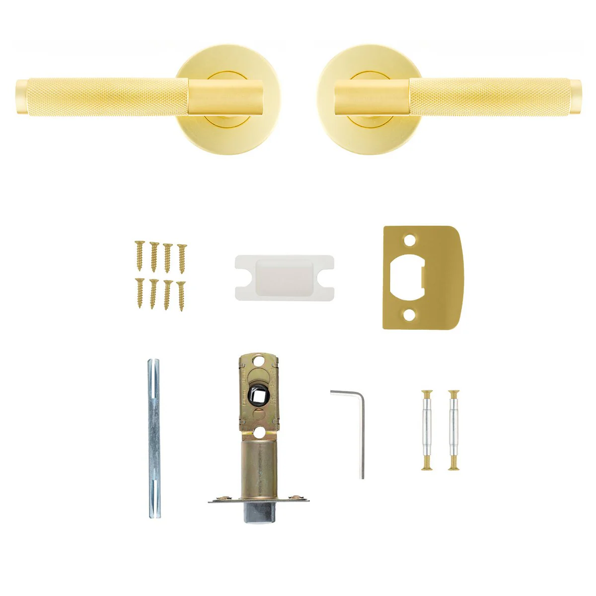 Ikonic Brushed Brass Knurled Passage Lever Set - 1 Pack - 1125mm x 65mm - Adjustable Latch - Image 3