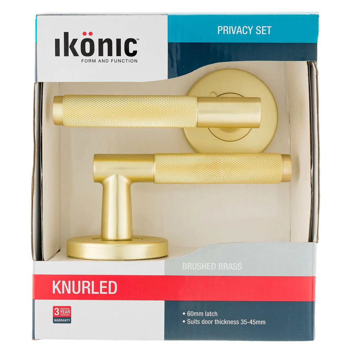 Ikonic Brushed Brass Knurled Privacy Lever Set - 1 Pack - 1125mm x 65mm - Snib Locking - Image 2