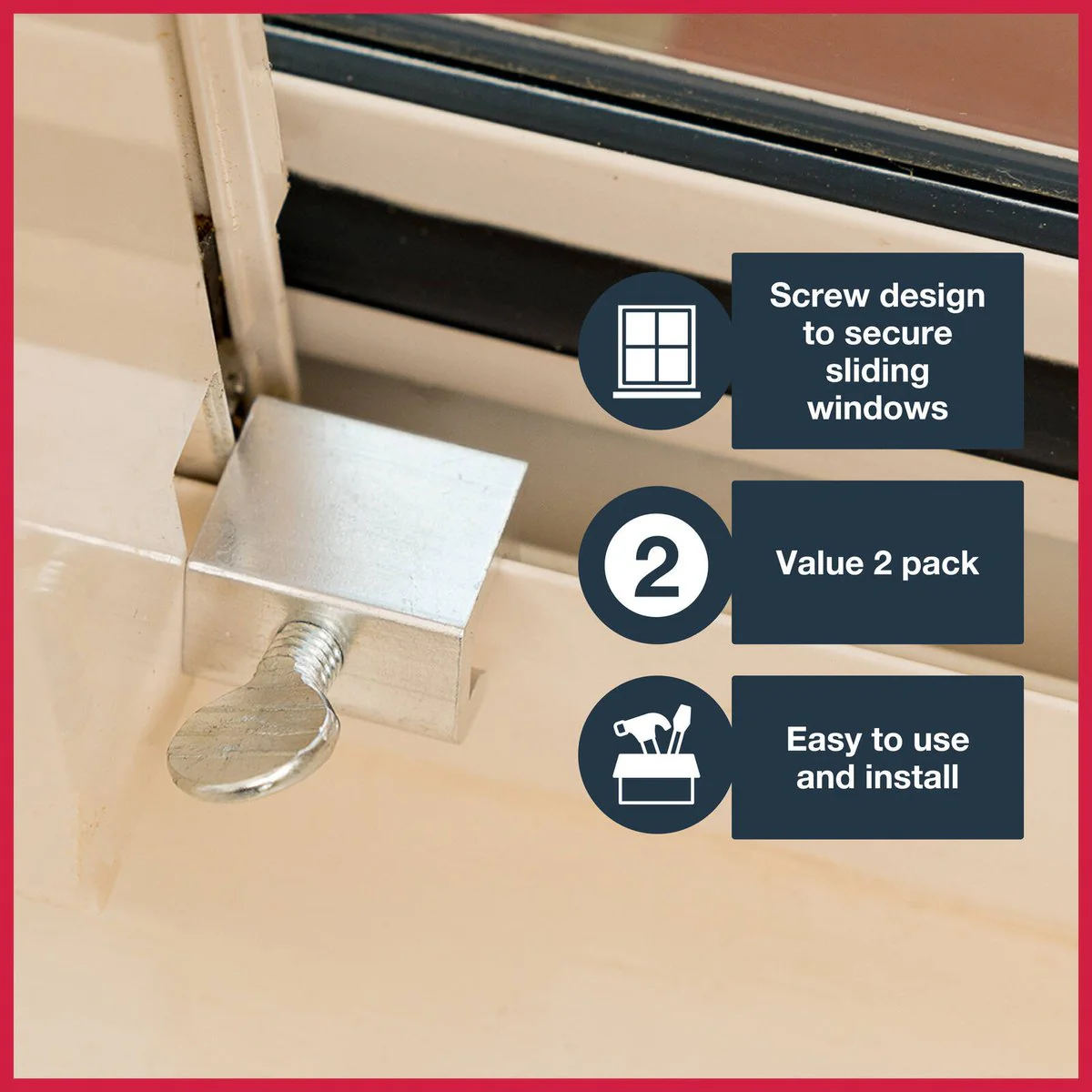 Ikonic Sliding Window Lock Aluminium 2 Pack - 98mm x 134mm - Silver - Secure Clamping - Image 3