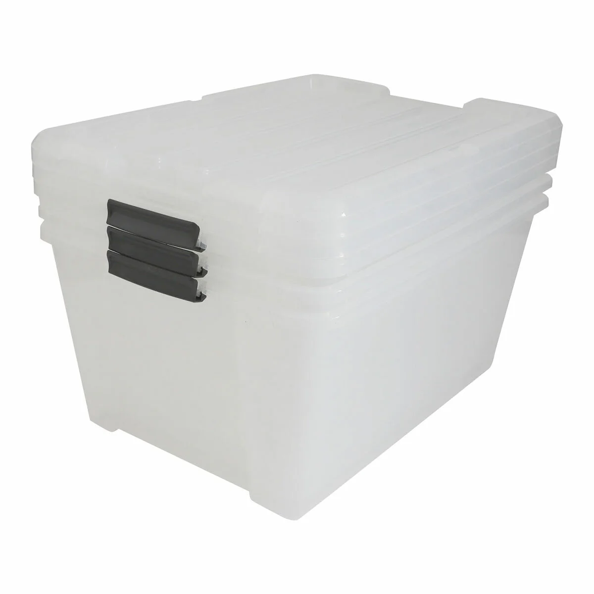 IRIS Buckle-Up Storage 42L Capacity 3 Pack Clear Stackable Plastic - Image 2