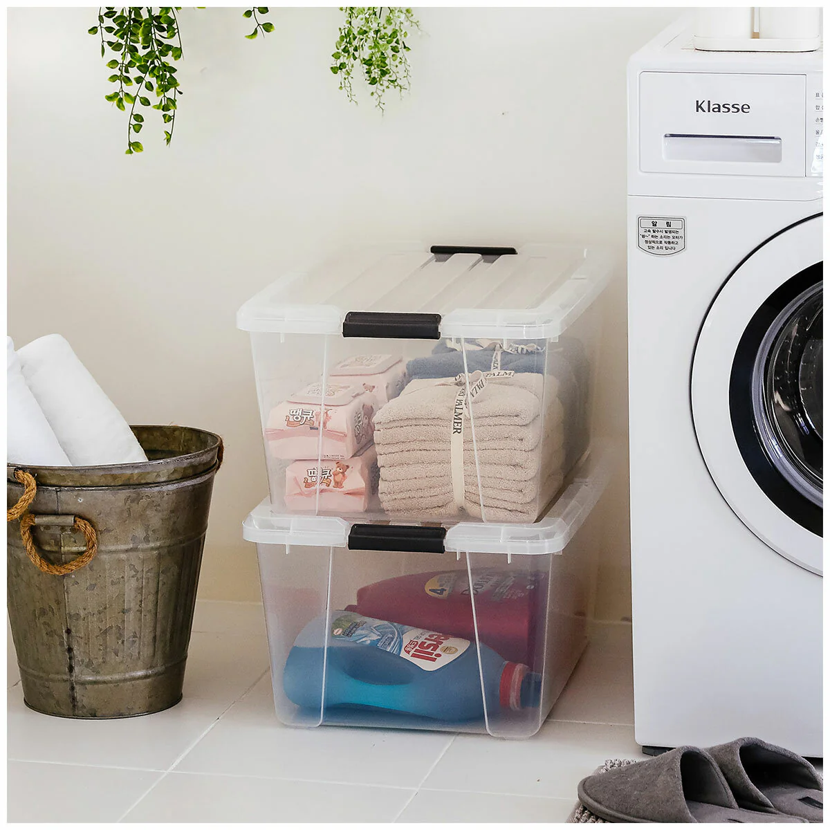 IRIS Buckle-Up Storage 42L Capacity 3 Pack Clear Stackable Plastic - Image 3