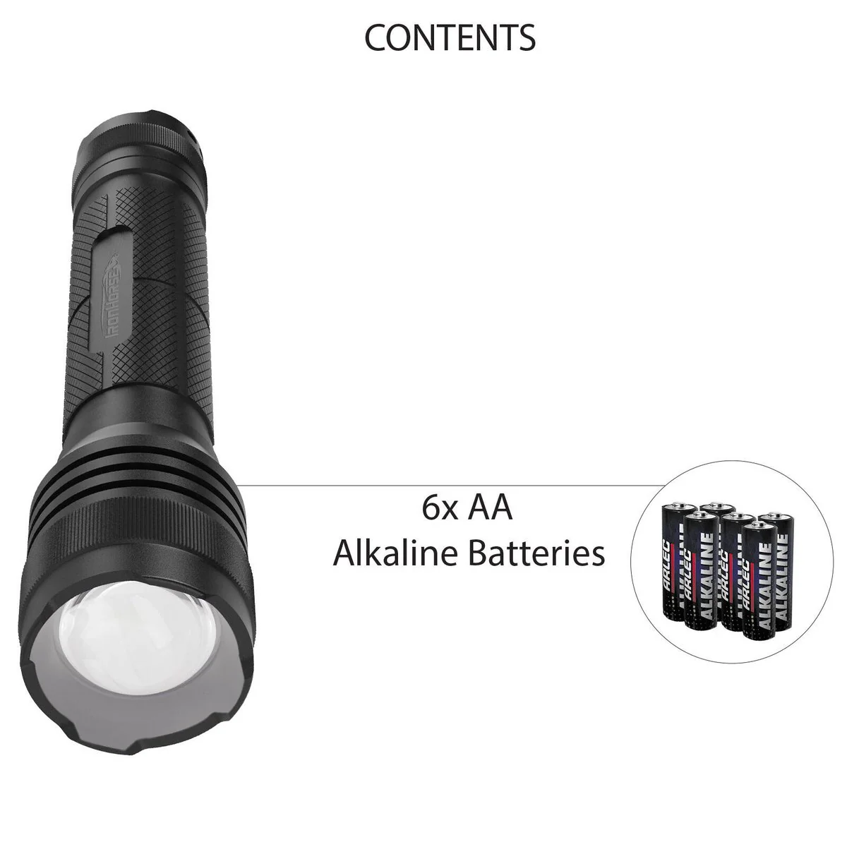 Ironhorse 1400lm Premium Torch Flashlight - Adjustable Focus - Black - 6 AA Batteries - Image 3