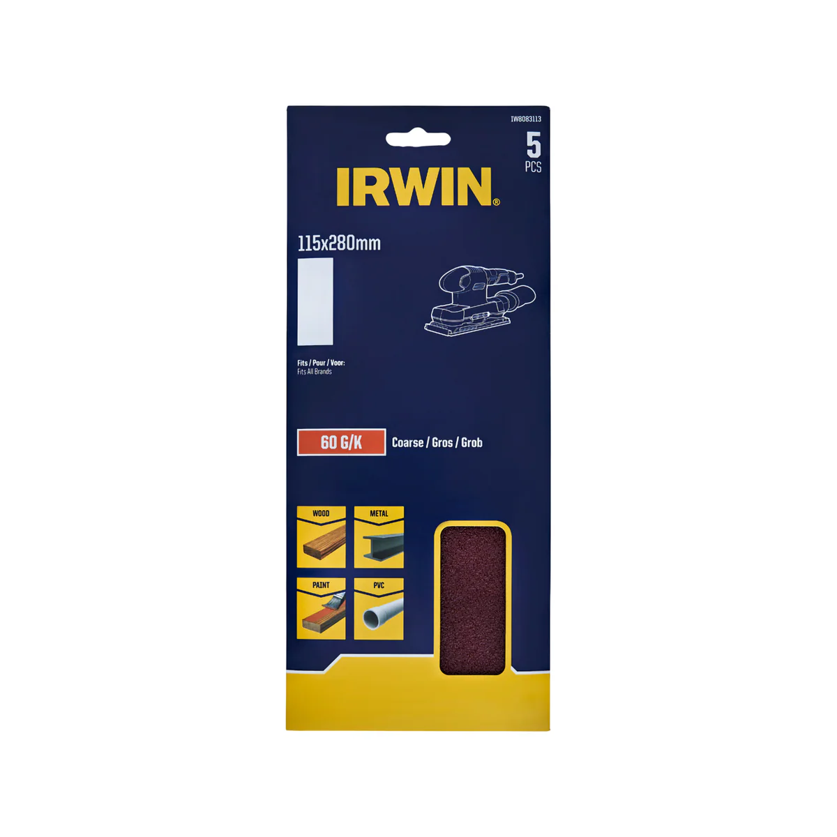 Irwin 115 x 280mm 60 Grit Sanding Sheets 5 Pack - Quick Stock Removal