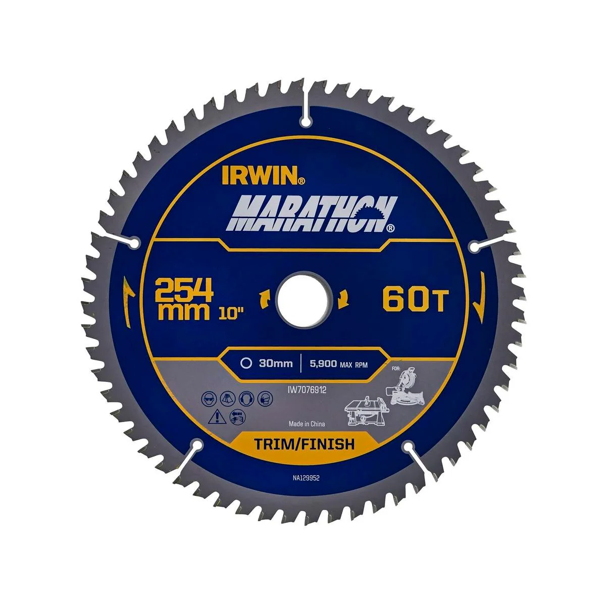 Irwin 254mm 60t Marathon Circular Saw Blade - Tungsten Carbide - Durable