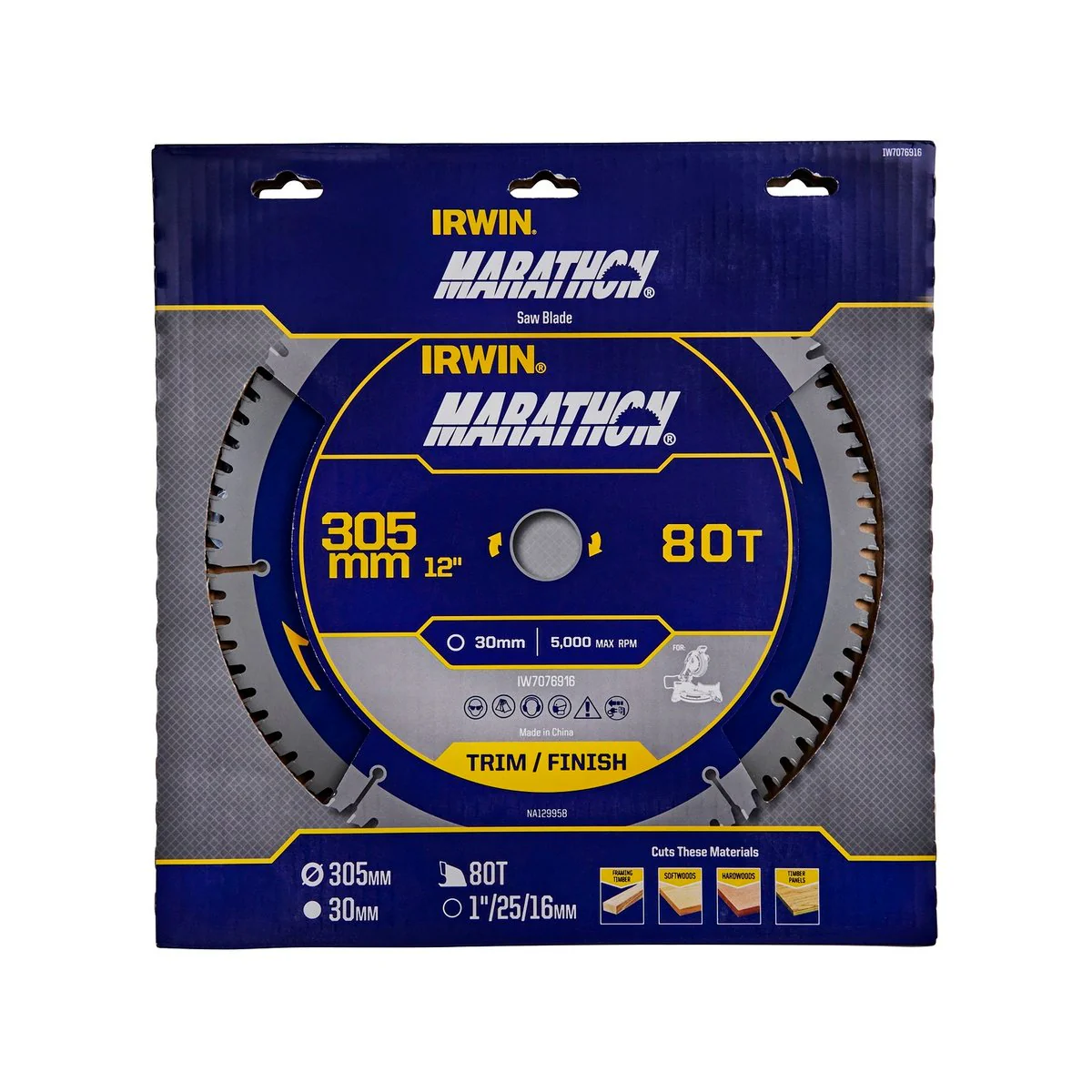 Irwin 305mm 80t Marathon Circular Saw Blade - Tungsten Carbide - Durable - Image 2