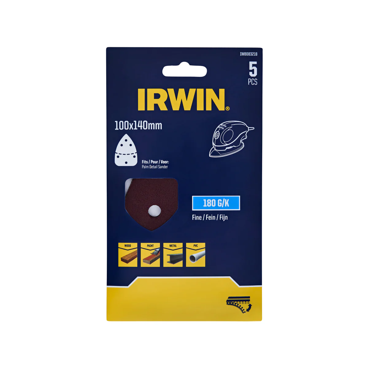 Irwin Detail Sheets 180 Grit 5 Pack - 100 x 140mm - Smoothing Wood