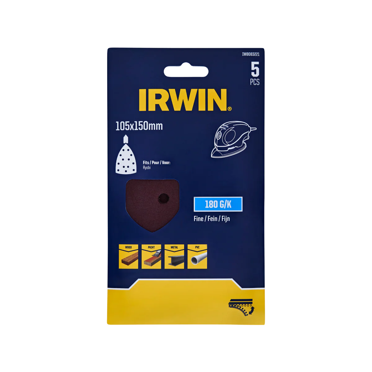 Irwin Detail Sheets 180 Grit 5 Pack - 105 x 150mm - Smoothing Wood & Metal