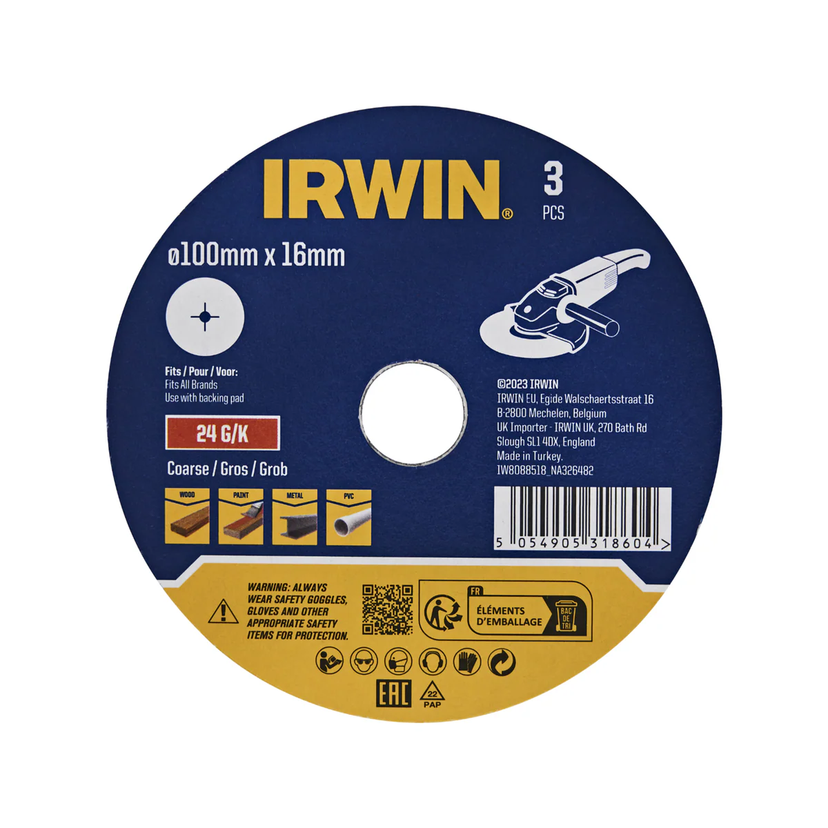 Irwin Fibre Discs 100mm 24 Grit 3 Pack - Efficient Stock Removal