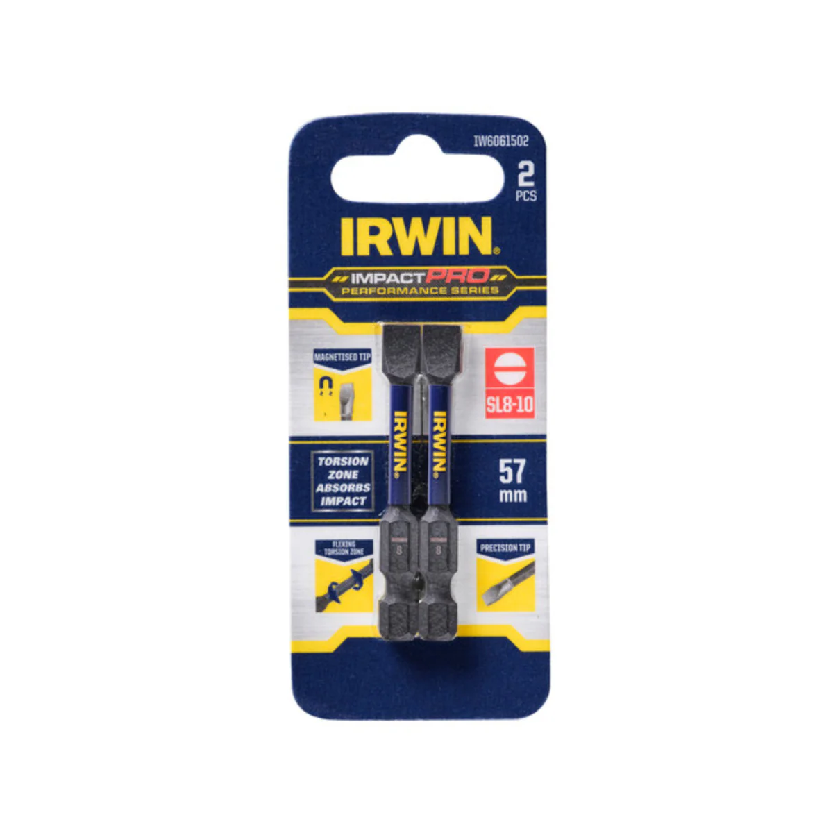 Irwin Impact Bits - 57mm - High-Strength - Magnetised Tips - 2 Pack