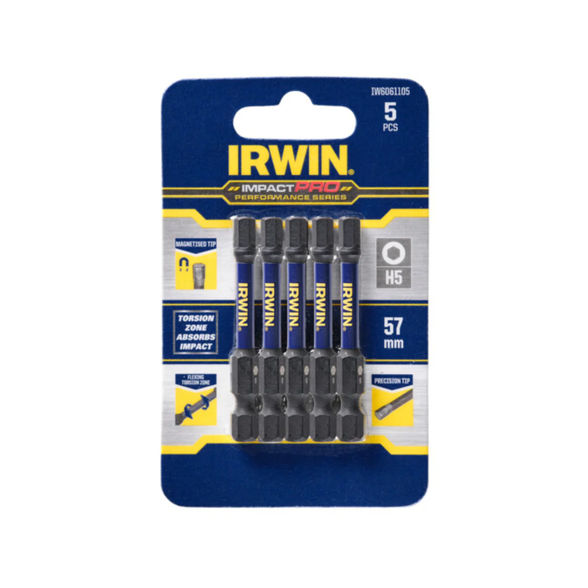 Irwin Impact Bits - 57mm - Magnetised - High Strength - 5 Pack