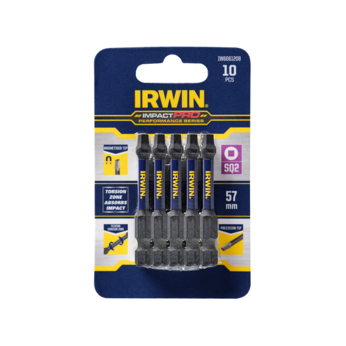Irwin Impact Bits - 57mm SQ2 - Magnetised - High Strength - 10 Pack