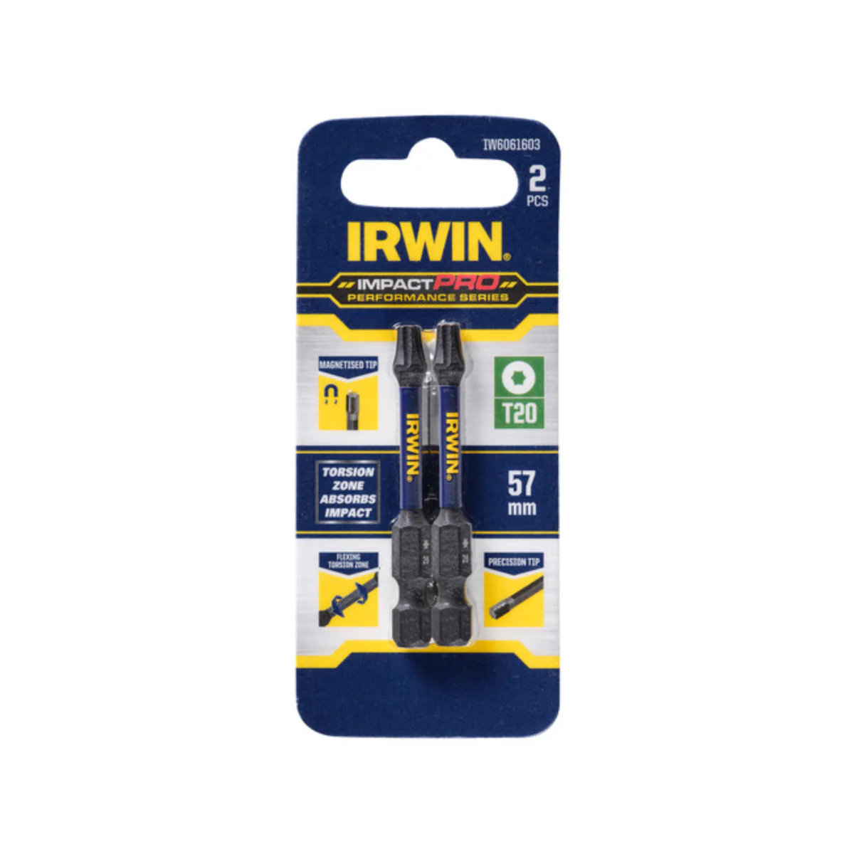 Irwin Impact Bits - 57mm T20 - Magnetised - High Strength - 2 Pack