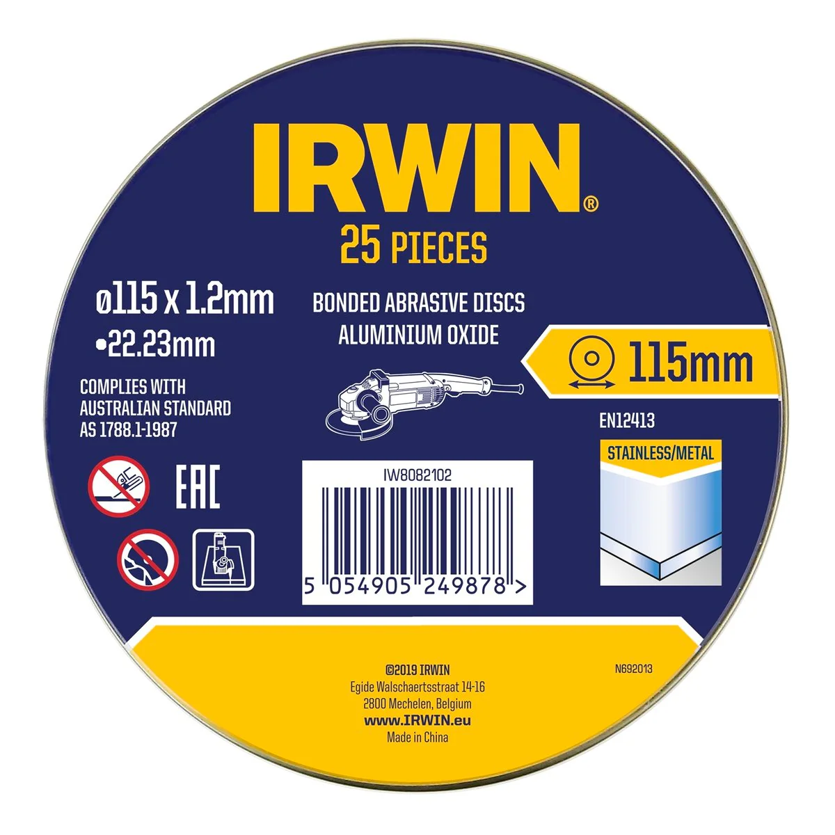 Irwin Metal Cut Off Disc 115mm 25pk - Aluminium Oxide - 2mm